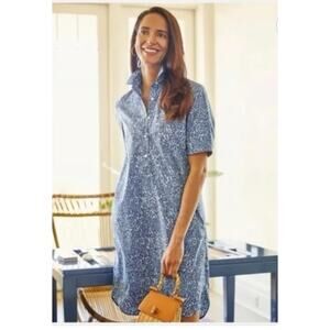 J. McLaughlin Arissa Shirt dress collared Cap Sleeve Popover blue Beatriz Spot L